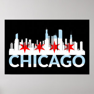 Poster Chicago Illinois Silhouette 4 étoiles Vintage voya