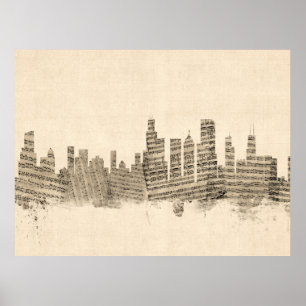 Poster Chicago Illinois Skyline Sheet Music Cityscape