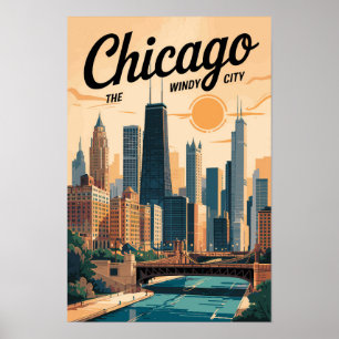 Poster Chicago Illinois Skyline Voyage Art Rétro