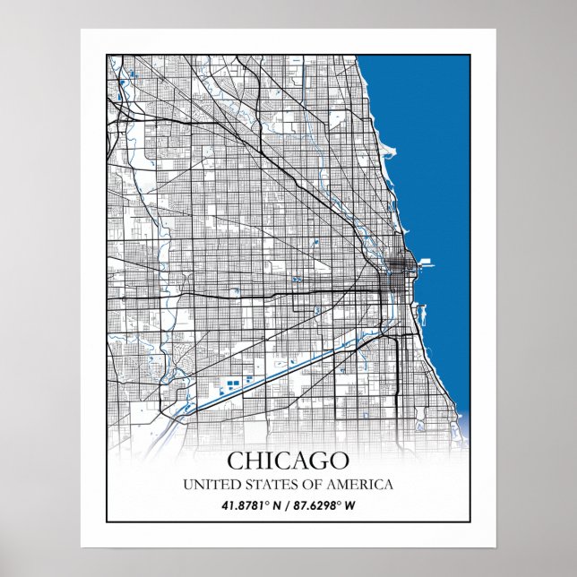 Poster Chicago Illinois USA City Travel City Carte (Devant)