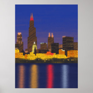 Poster Chicago Lake Skyline la nuit
