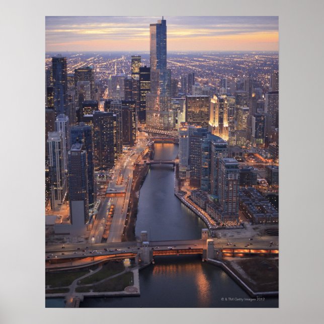 Poster Chicago River et Trump Tower d'en haut (Devant)