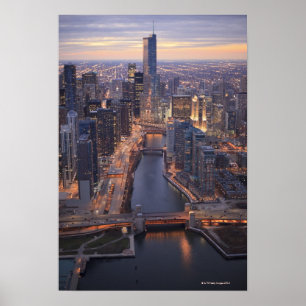 Poster Chicago River et Trump Tower d'en haut