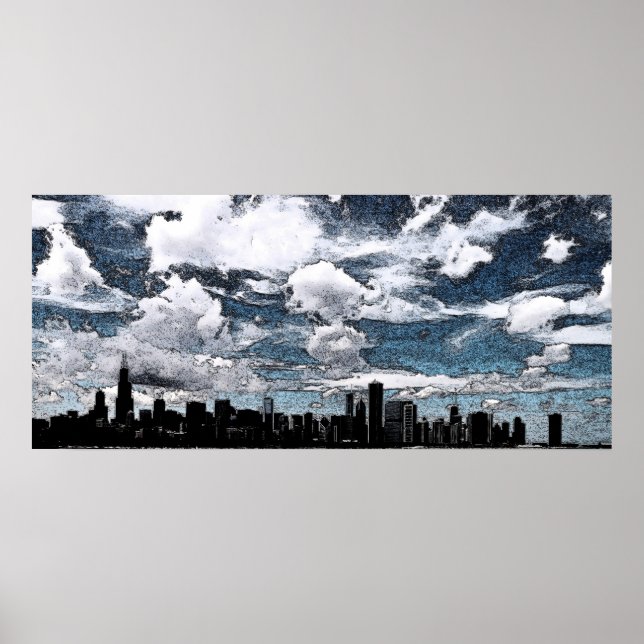 Poster Chicago Skyline, encre (Devant)