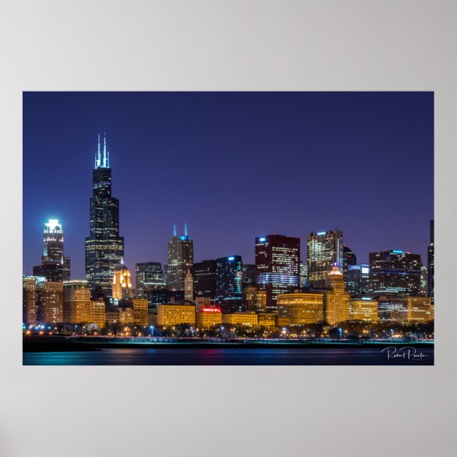 Poster Chicago Skyline Illinois Night Sky (Devant)
