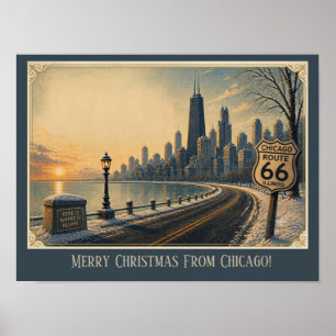 Poster Chicago Skyline Route 66 Vacances Évasion