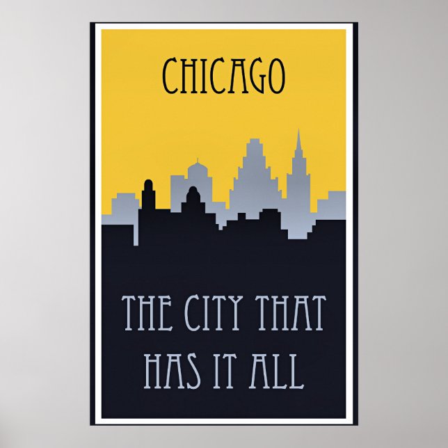 Poster Chicago skyline travel poster, (Devant)