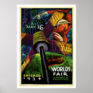 Poster Chicago World's Fair Vintage 1934 Travel