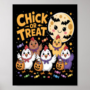 Poster Chick Or Treat Halloween Lune Poulet Amusant