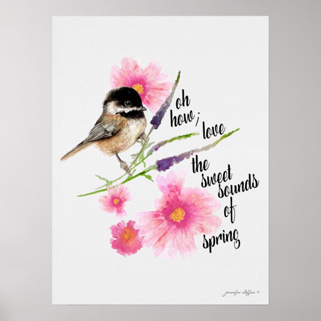 Poster Chickadee Black Capped Aquarelle Avec Dit (Devant)