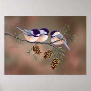 Poster CHICKADEES & PINECONES par SHARON SHARPE
