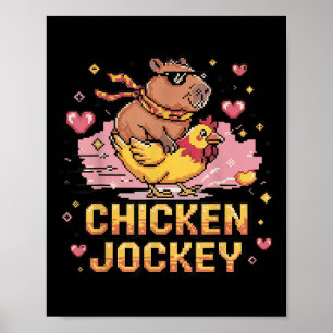 Poster Chicken Jockey Capybara équitation Pixel Art Gamer