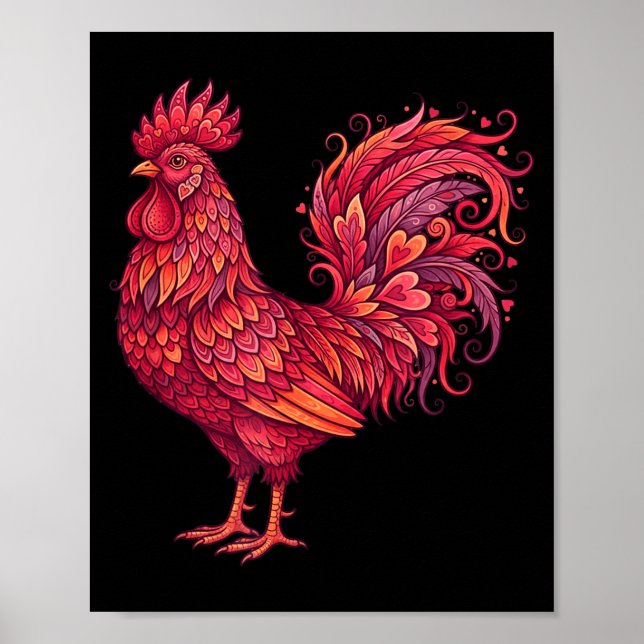 Poster Chicken Valentines Day Heart For Farmers Cute Chic (Devant)