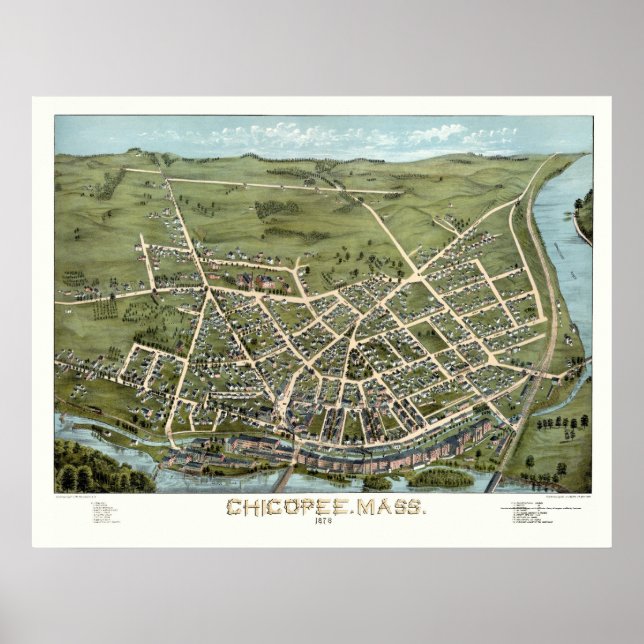 Poster Chicopee, MA Carte panoramique - 1878 (Devant)