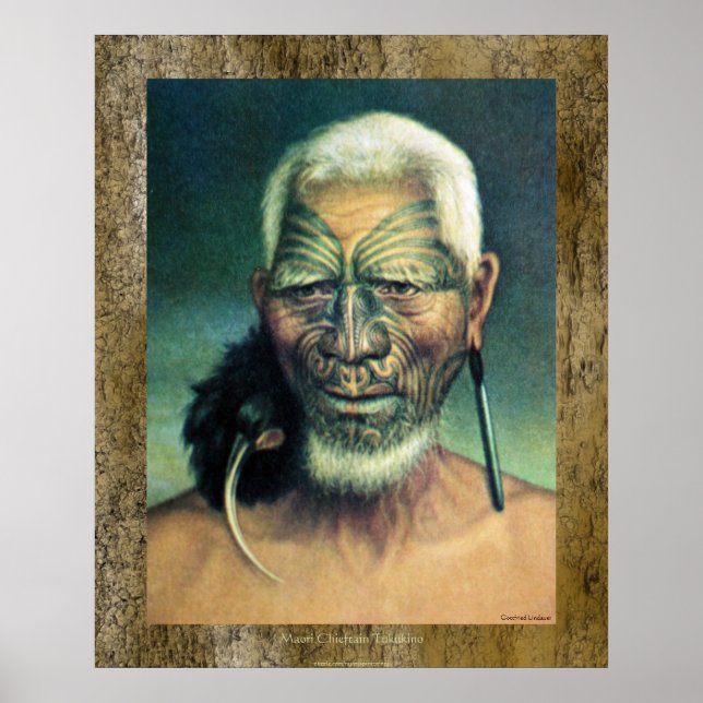 Poster Chieftain Maori NZ Tukukino par Gottfried Lindauer (Devant)