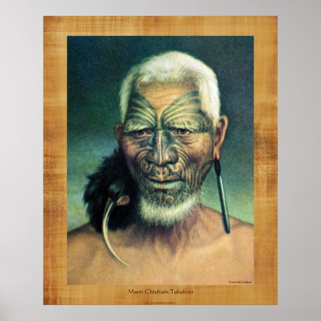 Poster Chieftain Maori NZ Tukukino par Gottfried Lindauer (Devant)