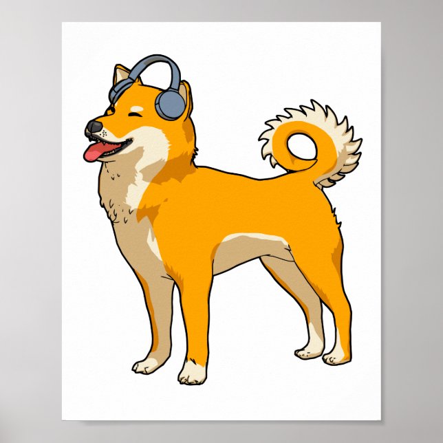 Poster Chien à écouter de la musique (Devant)