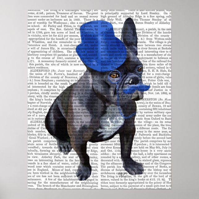 Poster Chien à tête bleue avec chapeau bleu et moustache (Devant)