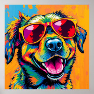 Poster Chien Abstrait Coloré avec Lunettes de Soleil