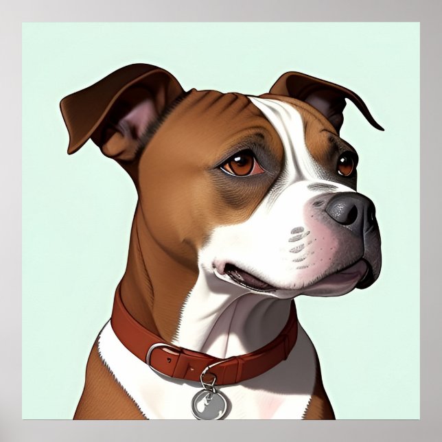 Poster Chien avec manteau Brown et blanc et collier (Devant)