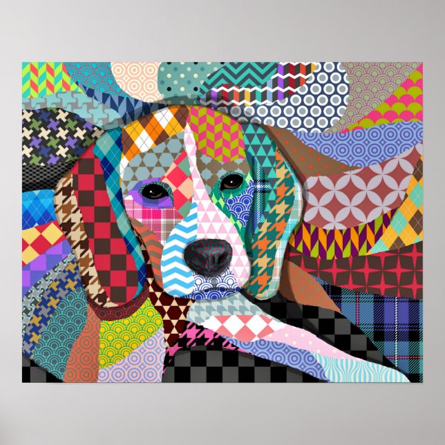 Poster Chien beagle 161 Motifs multicolores (Devant)