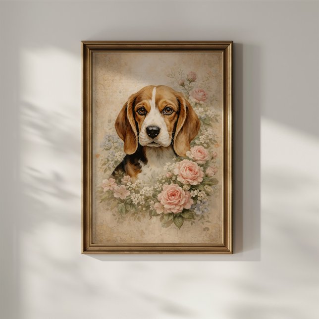Poster Chien Beagle avec des Roses (Créateur téléchargé)