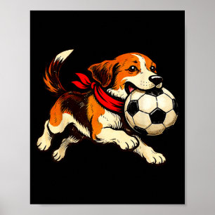 Poster Chien Beagle Drôle Jouant au Jour de Match de Foot