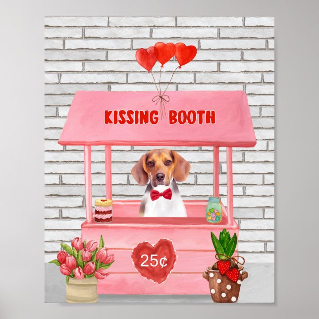 Poster Chien beagle Valentine's Day Kissing Booth (Devant)