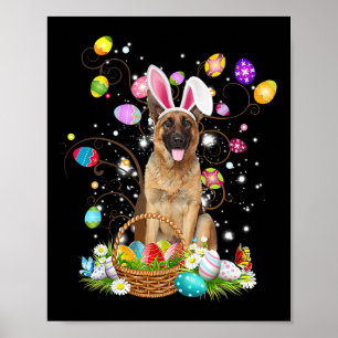 Poster Chien berger allemand Chasse aux oeufs de Pâques B