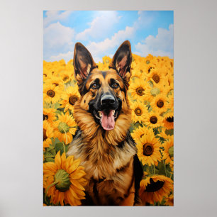Poster Chien berger allemand en tournesol