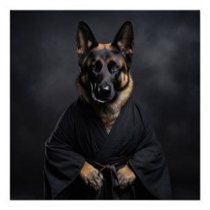 Poster Chien berger allemand, karaté, kung fu, arts marti