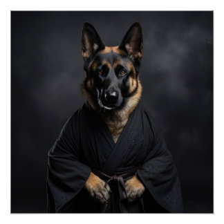 Poster Chien berger allemand, karaté, kung fu, arts marti