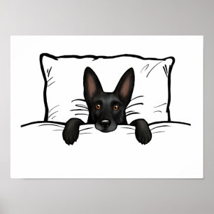 Poster Chien berger allemand noir couché dans un lit