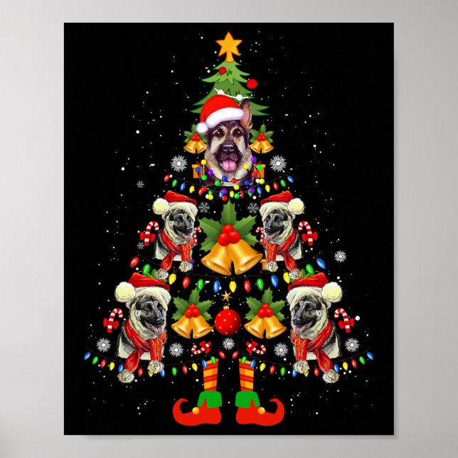 Poster Chien berger allemand Santa Hat sapin Noël Noël No (Devant)