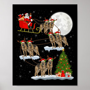 Poster Chien Berger Allemand Santa Traîneau Volant Drôle 