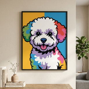 Poster Chien Bichon Frise Coloré Pop Art