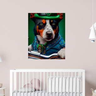 Poster Chien Blue Heeler conduisant un vélo pour la Saint