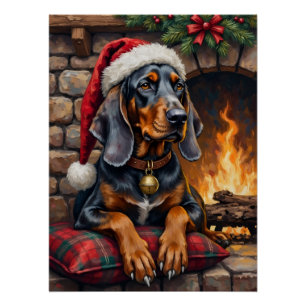 Poster Chien Bluetick Coonhound Cabane Cosy Noël