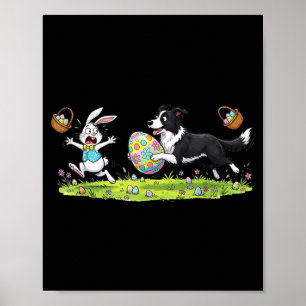 Poster Chien Border Collie drôle Lapin Œuf de Pâques Enfa