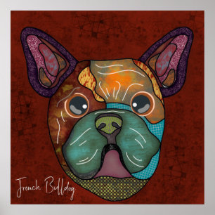Poster Chien bouledogue français fou peint à la main 