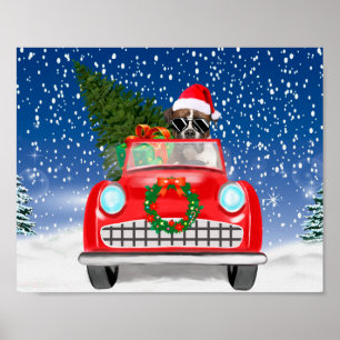 Poster Chien Boxer Conduisant une Voiture dans la Neige d