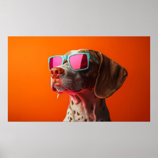 Poster Chien Bracco italiano cool avec des lunettes de so