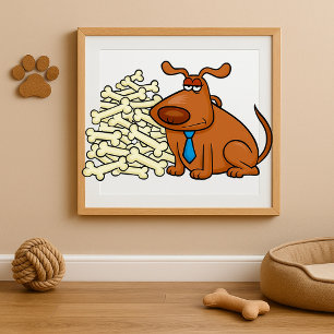 Poster Chien Brown avec Pile d'os Joli animal