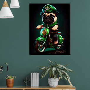 Poster Chien Carlin conduisant un vélo pour la Saint-Patr