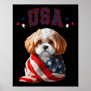 Poster Chien Cavachon Drapeau Patriotique Mémorial Usa Am