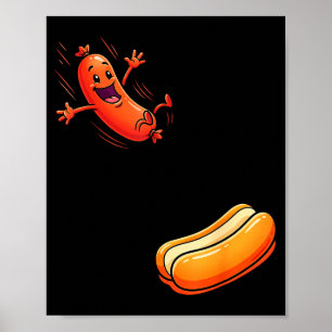 Poster Chien chaud drôle sautant dans la saucisse de bun