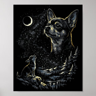 Poster Chien Chihuahua Hurlement Lune Vintage 90s Drôle