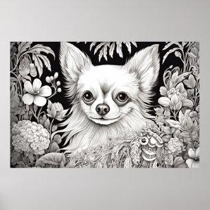 Poster Chien Chihuahua Nature paisible Prairie Croquis an