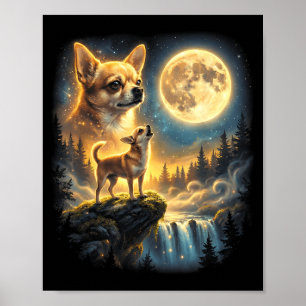 Poster Chien Chihuahua nuit au clair de lune art Chihuahu