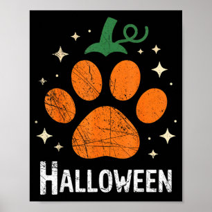 Poster Chien Citrouille Chat Empreinte de Patte Halloween